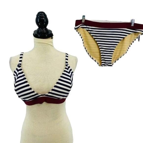 Old Navy Bralette Swim Bikini Navy Burgundy Stripe Womens XXL - Picture 1 of 12